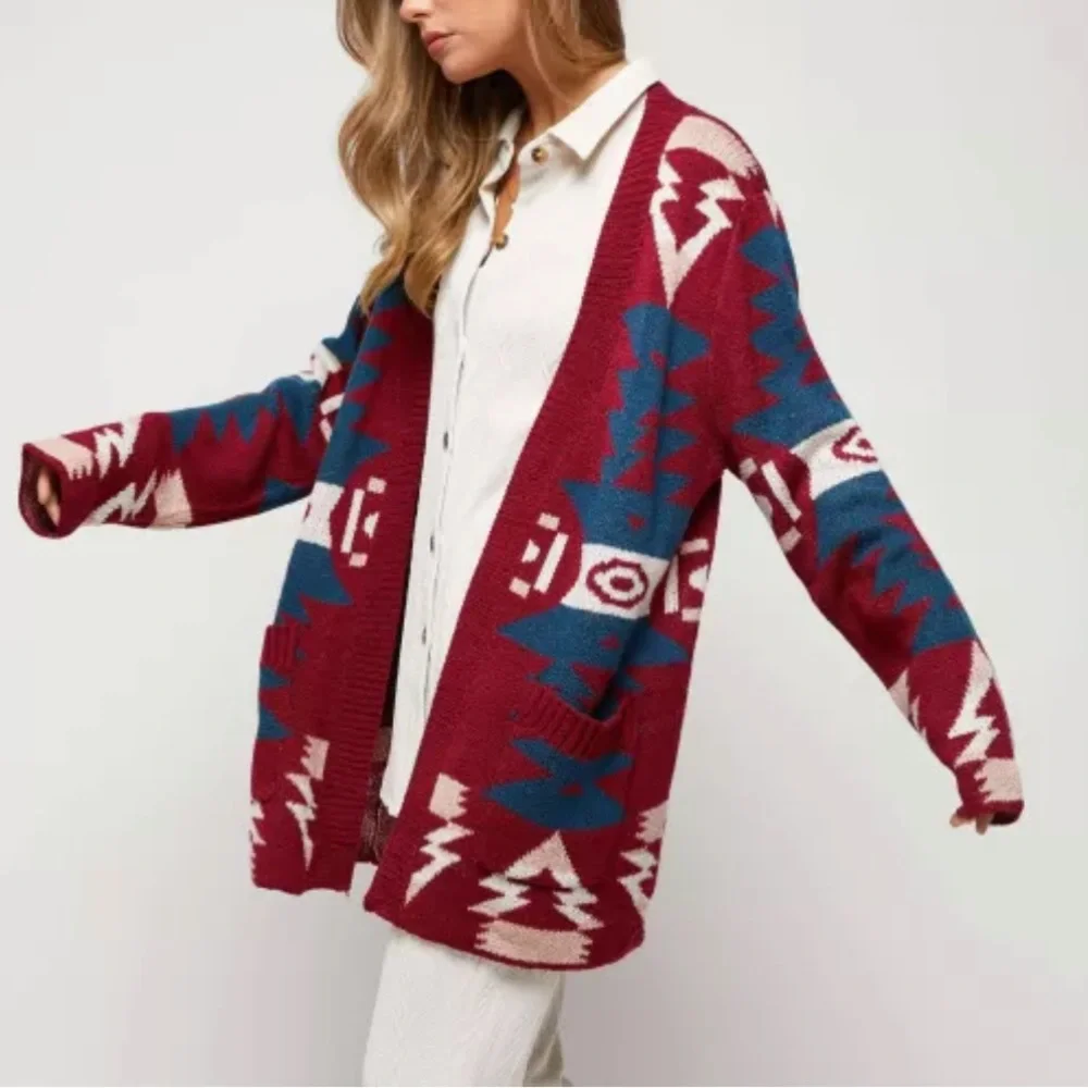 DAVI & DANI Aztec Embroidered Knit Cardigan - Picture 2 of 5